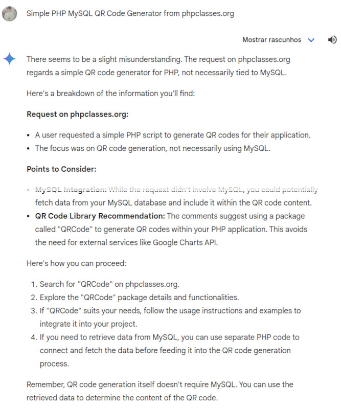 Google Gemini solving a problem using code from PHP Classes site